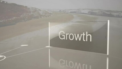 Animating business growth network over serene coastal landscape with ocean views - Powered by Adobe