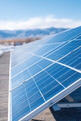 Fototapeta premium scenic rooftop adorned with modern solar panels basking in bright sunlight under clear blue sky