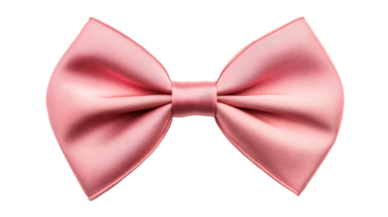 Elegant pink bow tie with silk texture on black background, cut out transparent