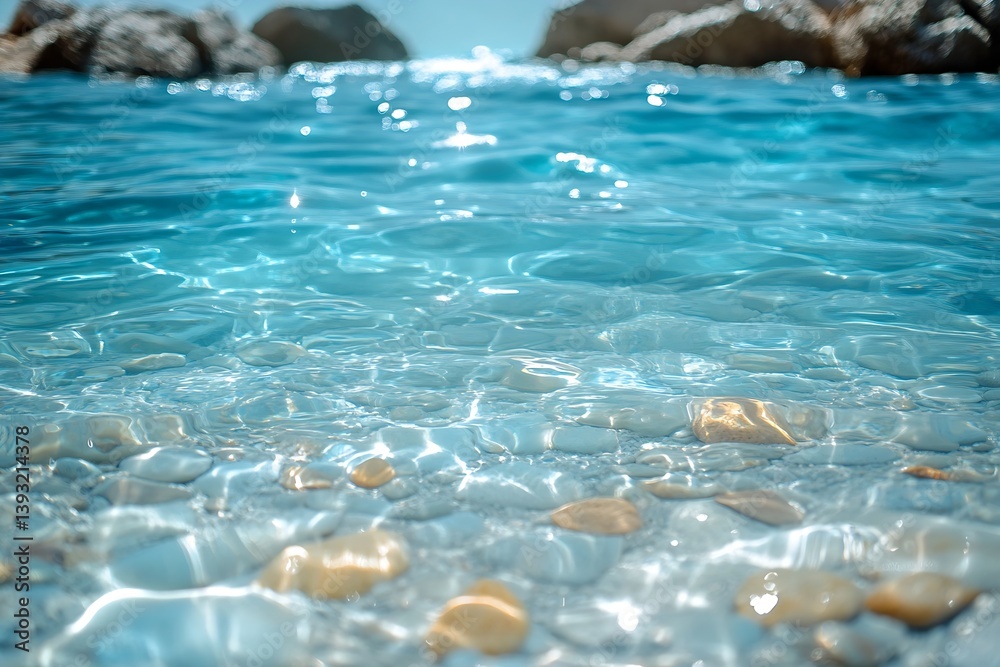 Poster crystal clear water with smooth rocks beneath the surface serene underwater scene with light reflect