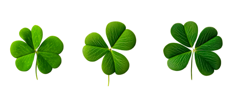Lucky clover leaves on a black background, cut out transparent