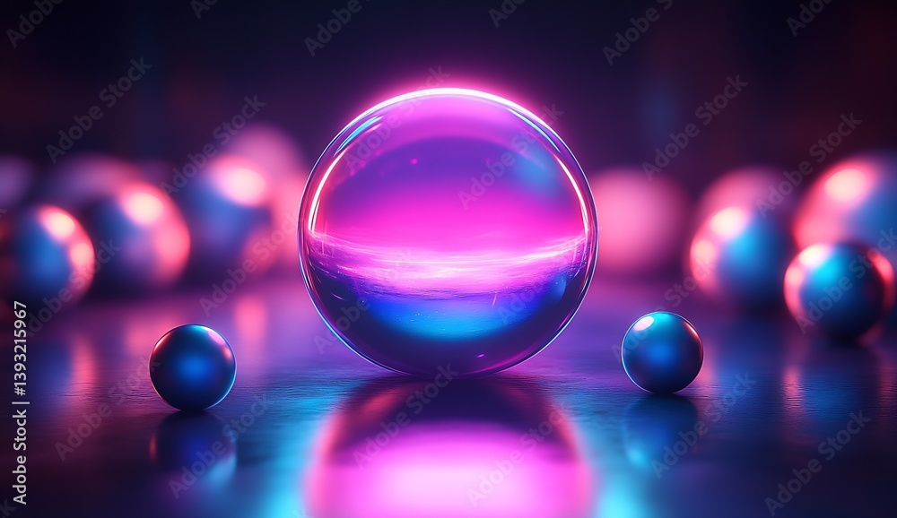 Leinwandbilder Mesmerizing Array of Shiny Glass Spheres with Stunning Light Effects Setting a Unique Mood : Generative AI