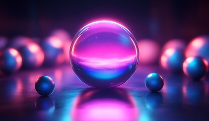 Mesmerizing Array of Shiny Glass Spheres with Stunning Light Effects Setting a Unique Mood : Generative AI