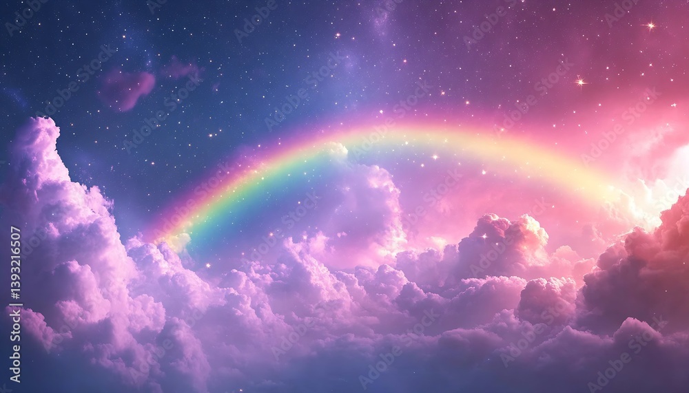 Poster dreamy pastel rainbow illuminating the clouds in a magical celestial event full of wonder : generati