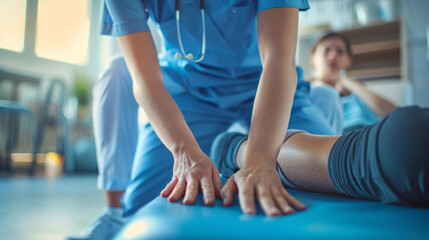 A physical therapist helping a patient with exercises. stock image, hd quality, natural look, blog post, health care