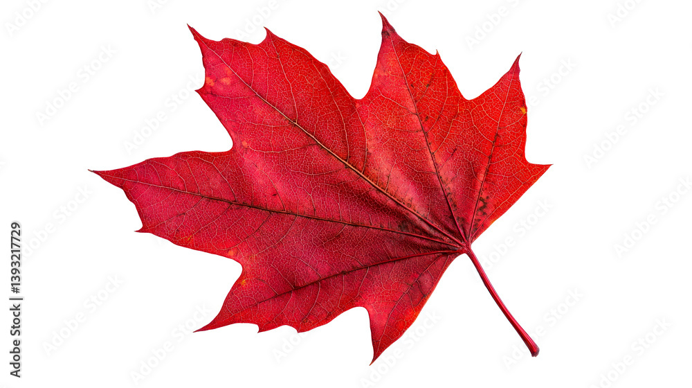 Canvas Prints vibrant red maple leaf with intricate veins isolated, cut out transparent
