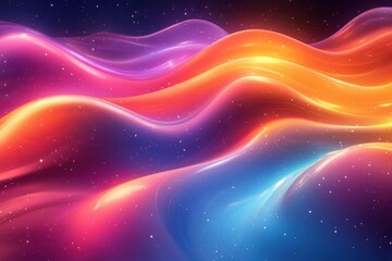 Obraz premium Abstract vibrant wavy shapes with glowing colors and shimmering particles