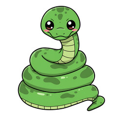 Fototapeta premium Coiled Snake with Big Eyes and Smile on White Background