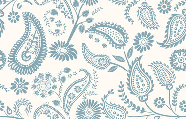 floral pattern vintage ethnic modern embroidery texture boho design vector illustration hand drawn pink flower motif branches leaves wallpaper seamless background border.