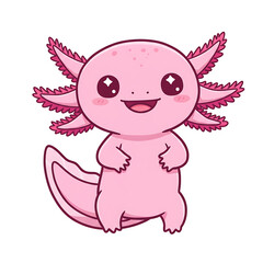 Fototapeta premium Axolotl with Big Eyes and Frilly Gills on White Background