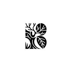 Letter B Tree Logo: Modern Botanical Design on White Background
