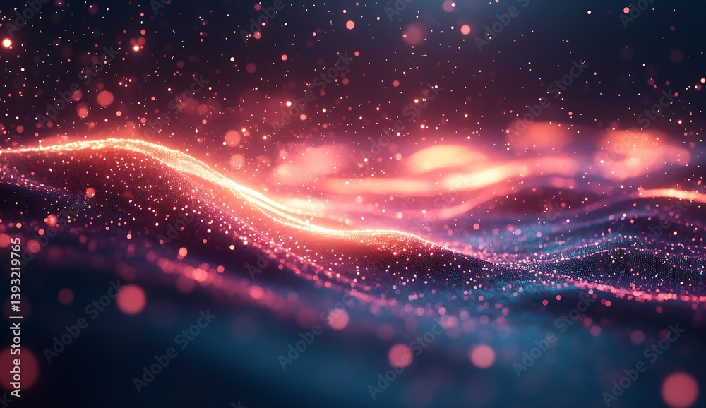 Poster Stunning abstract waves with glowing particles creating a magical atmosphere in a dark background : Generative AI