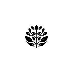 Minimalist Botanical Logo: Black Leaves and Blossoms on Cream Background