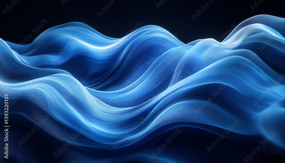 Poster graceful fluid waves in luscious blue colors flowing elegantly against a dark backdrop : generative 
