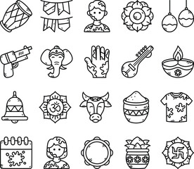 Holi Festival Icon Set - Celebrate with Colors