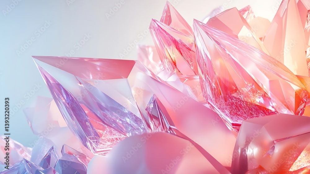 Poster Abstract Pink and Purple Crystal Formation with Sharp Edges Geometric Shapes and Soft Lighting : Generative AI