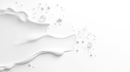 Obraz premium Creamy Lotion Water Droplets Minimalist Style High-Definition Smooth Lighting Horizontal Close-up Shot Hydration Concept White Background Pure White Tones Ideal for Skincare Ads