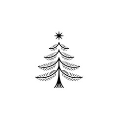 Minimalist Christmas Tree Illustration, Black & White, Star Topper