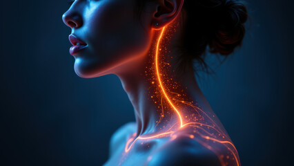 Obraz premium This is a digitally enhanced image showcasing Vagus Nerve Stimulation with a focus on the neck area where the nerve runs.