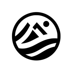 Minimalist Mountain & Water Logo in Circle - Adventure & Outdoors