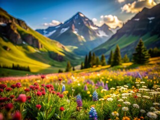 Enchanting Miniature Mountaintop Meadow A TiltShift Perspective on Wildflower Beauty
