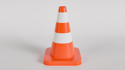 A 3D render of a traffic cone on a white background. Ideal for illustrating concepts related to safety, construction, and traffic.