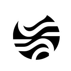Abstract Wave Logo in Circle, Black & White Design