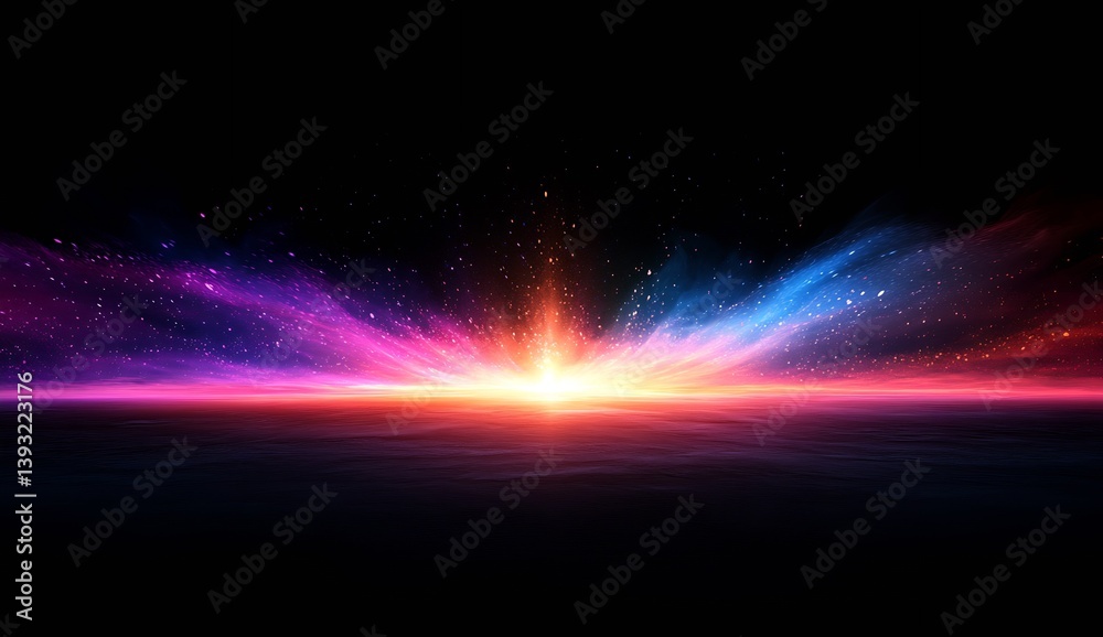 Poster stunning cosmic horizon with colorful light rays bursting in an explosion of wonder and magic : gene