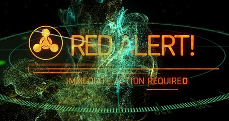 Animation of red alert text flashing over digital data visualization in school