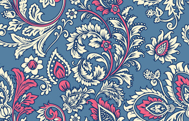 Abstract Paisley Traditional Scribble Style Hand Drawn Ikat Seamless Vector Pattern Trendy Fashion Colors Perfect for Allover Fabric Print or Wall Paper Damask Ethnic Concept Bright Orange White Tones