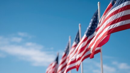 american flags flutter gently against blue sky embodying respect and remembrance for fallen heroes creating both atmosphere