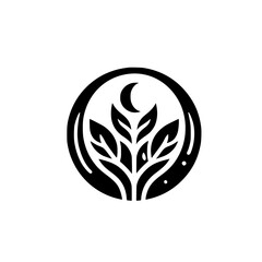 Celestial Leaf Logo: Black & White Emblem, Nature & Spirituality
