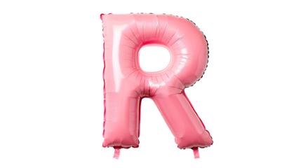 Pink letter R balloon on a black background, cut out transparent
