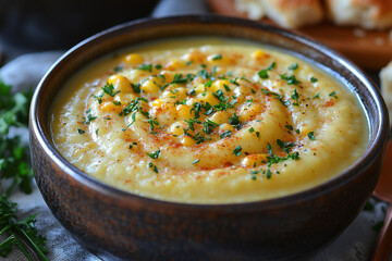 Cheesy Creamed Corn Topped with Fresh Parsley