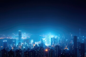 Fototapeta premium bustling night skyline of megacity framed by glowing skyscrapers and endless city lights evoking energy and opportunity