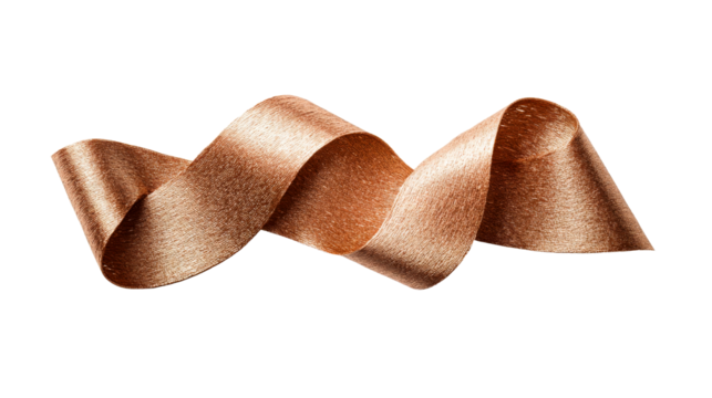 Shiny copper ribbon, elegant, twisted, design element, decorative, cut out transparent