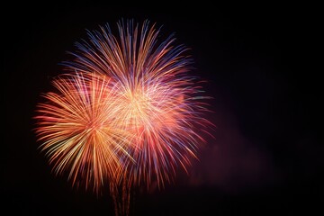 capture explosive display of colorful fireworks bursting against dark night sky illuminating with vibrant hues and
