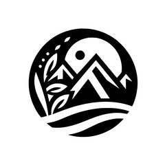 Minimalist Mountain and Nature Icon - Black and White Emblem