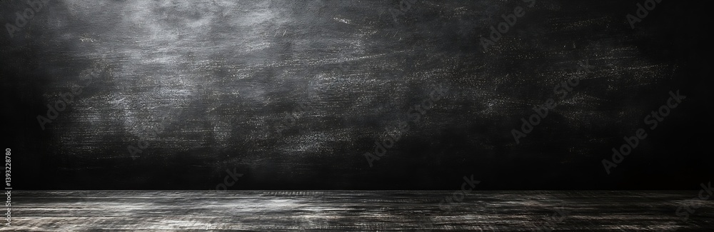 Aufkleber dark grunge background with wooden floor abstract black wall and wood surface studio backdrop empty 