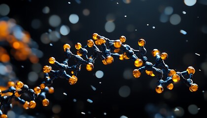 Abstract visualization of a molecular structure featuring multiple illuminated components
