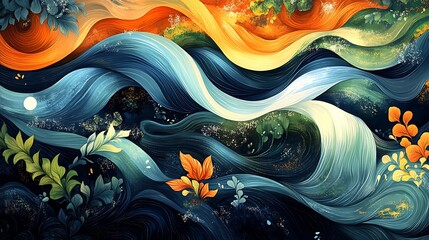 Abstract Waves of Serenity: An artistic interpretation of flowing water, evoking a sense of calm and tranquility through the dynamic interplay of light, color, and texture.