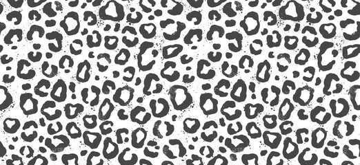 Seamless Leopard Pattern Hand Drawn in Charcoal Black & White with Texture
