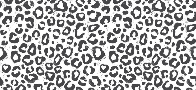 Seamless Leopard Pattern Hand Drawn in Charcoal Black & White with Texture