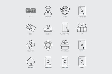 Collection Of Casino And Gambling Game Icons In A Minimalist Style