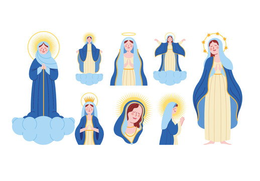 Blessed Miraculous Virgin Mary Religious Devotional Illustration Design Set