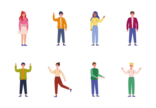 Colorful Standing Poses of Diverse People Illustration Set