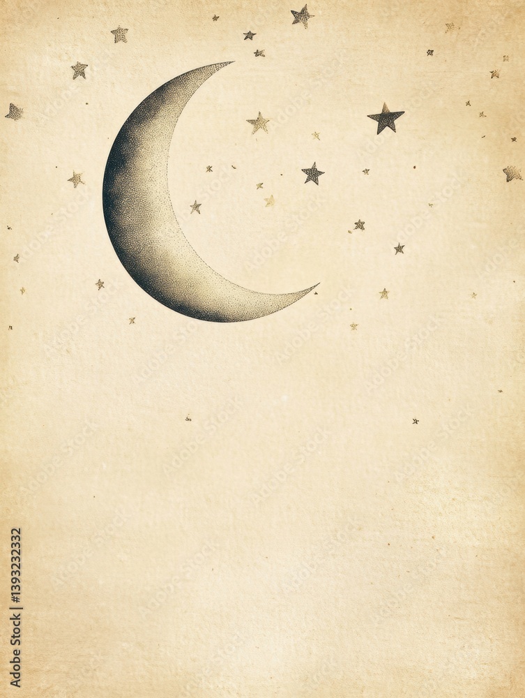 Poster Moon and stars create a peaceful night sky with creamy background for text display, perfect for artistic projects or personal notes