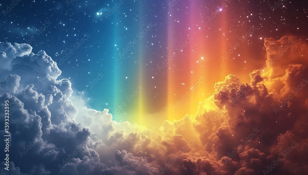Poster radiant color spectrum in cloudy sky with vibrant and dreamy atmosphere : generative ai