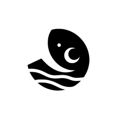 Minimalist Moon & Sea Logo, Black and White Vector Design