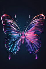 Vibrant Neon Butterfly with Glossy Wings and Sparkling Highlights